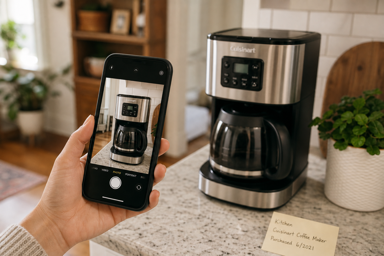 Taking a photo of a household item for inventory documentation